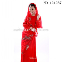 Vestido de noiva muçulmano vermelho de cetim de manga comprida de renda 2016